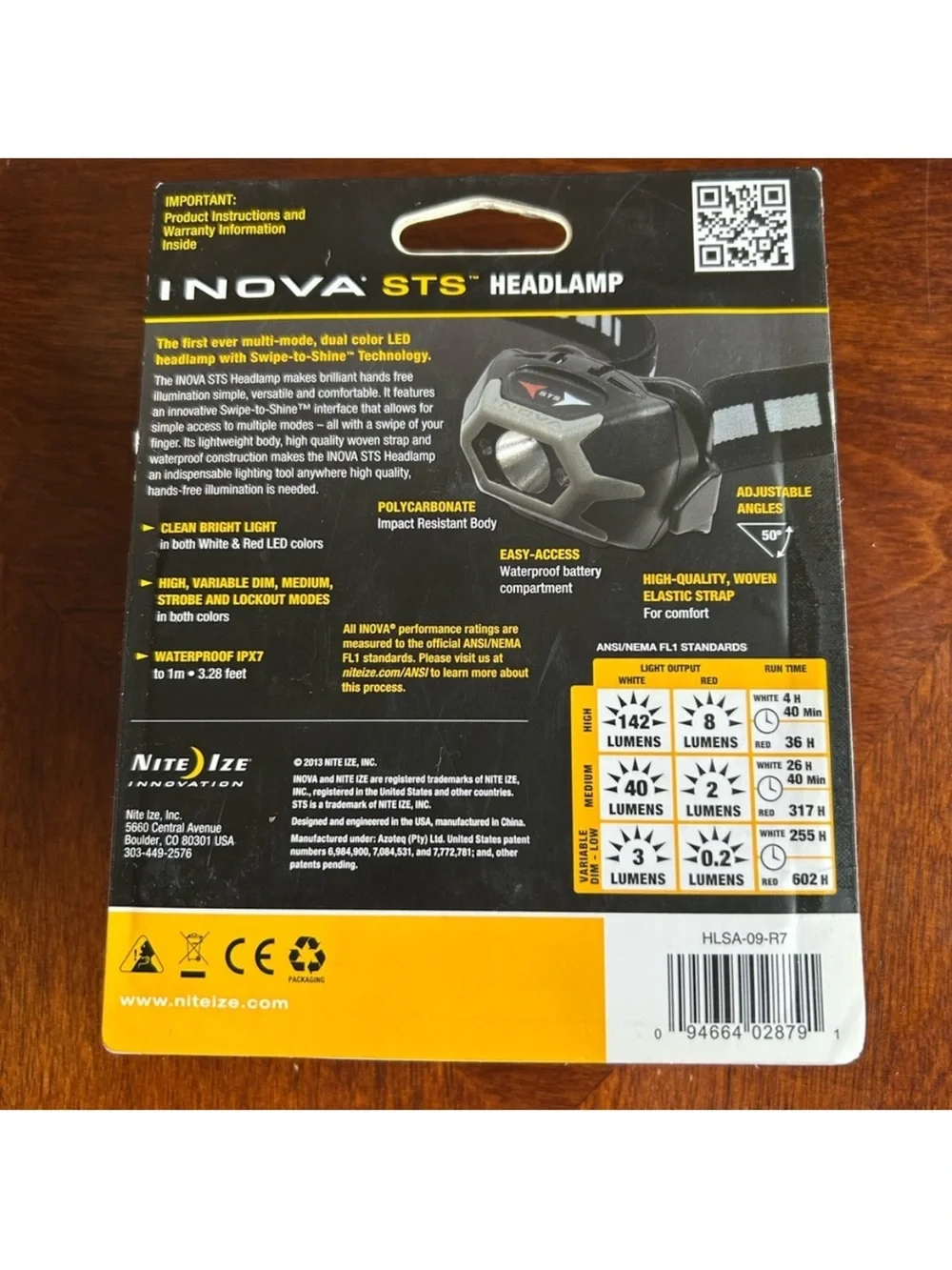 NEW INOVA STS Headlamp Charcoal HLSA 09-R7 sealed Max Output 142 Lumens 5 modes
